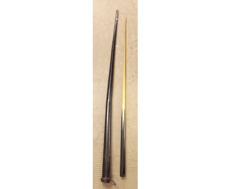 A Victorian snooker cue by J Ashcroft and Co Liverpool, in metal case