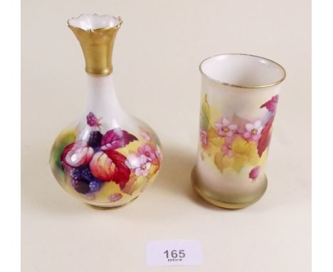 A Royal Worcester vase painted blackberries by Kitty Blake and another similar one a/f