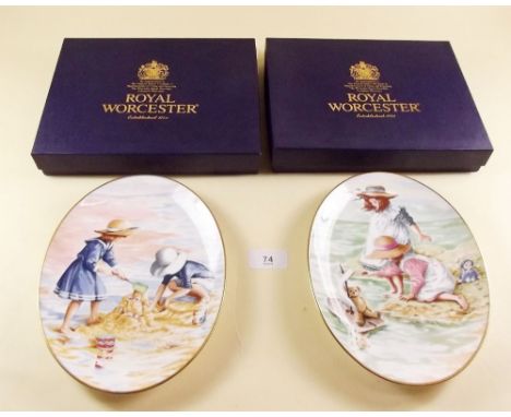 A pair of Royal Worcester oval plates printed seaside scenes