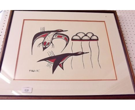Martin Panamick (1956 - 1977 North American Woodland School) - silkscreen print Birds in Flight - 30 x 40cm