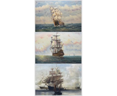 Continental School (Mid 20th Century) Ships at Full Sail, three oils by different hands signed F Daniels, Ambrose and M Unger