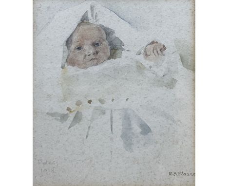 Mary Annie Sloane (British 1867-1961): Portrait of the Artist's Son 'Peter', watercolour signed titled and dated 1918, 13cm x