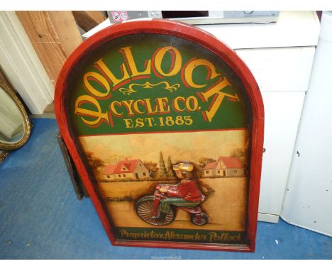 A wooden "Pollock Cycle Co" sign.