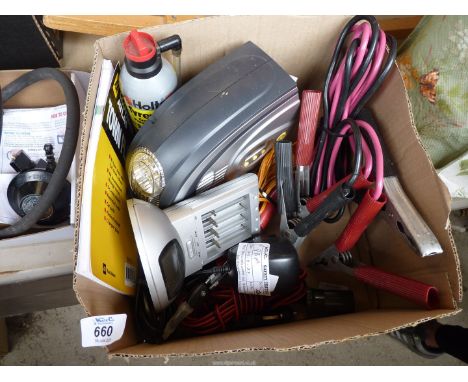 Jump leads, Atlas, digital tyre inflator, etc.