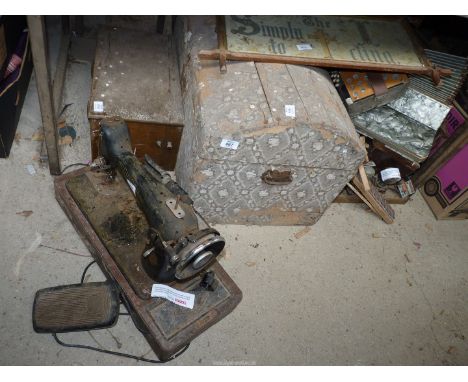An old Singer sewing machine, wooden chest, accordion [for spares/repair], etc.