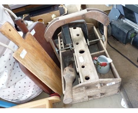 A garden trug, chopping boards, etc.