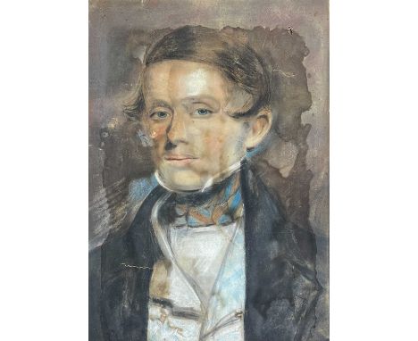 A 19th Century portrait of a well-attired gentleman Pastel on lined canvas  53.5cm x 40cm
Postage for this lot is available t