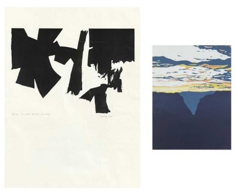 Two mid-to-late 20th Century abstract designs One indistinctly signed, inscribed and dated 1976, 62cm x 46.5cm including the 