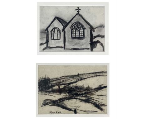 Dick GILBERT (1935-2008) Abstract Landscape and Church in West Cornwall Charcoal on paper
One dated April '62
Each 24cm x 17c