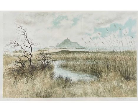 Jeremy KING (1933) Marazion Marshes with St Michaels Mount Lithograph, signed and numbered 207/250, image size 41 x 63cm. Fra