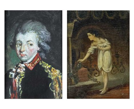 Portrait of a young man in military uniform Oil on wooden panel 15cm x 11cm
Together with another oil on panel of a young gir