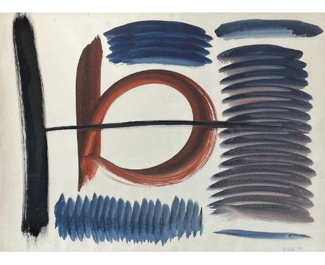Follower of TERRY FROST Abstract in red, blue and black  Oil on card
Signed and dated Richards '61
54.5cm x 74.5cm
Postage fo