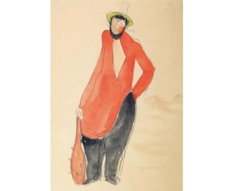 Löffler, Berthold: (1874 Nieder-Rosenthal - Wien 1960). Mann mit Hut. Aquarell und Bleistift. Ca. 28 x 20 cm. Verso Signaturs