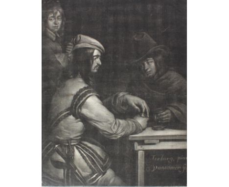 Somer, Jan van: (1645 Amsterdam - nach 1699). In der Gaststätte. Mezzotinto um 1680. Ca. 30 x 23 cm. Mi dem Namenszug i.d. Pl