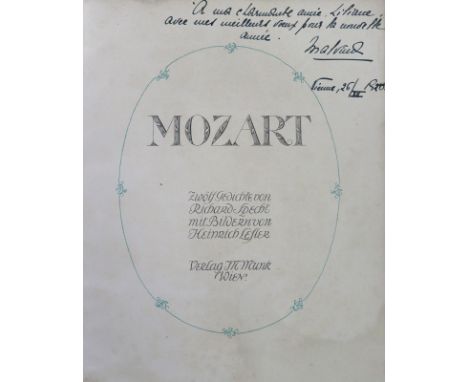 Specht,R.: Mozart. Zwölf Gedichte. Wien, Munk (1914). Gr.4°. Mit 12 ganzs. farb. Tafeln mit Goldbordüre u. Buchschmuck von H.
