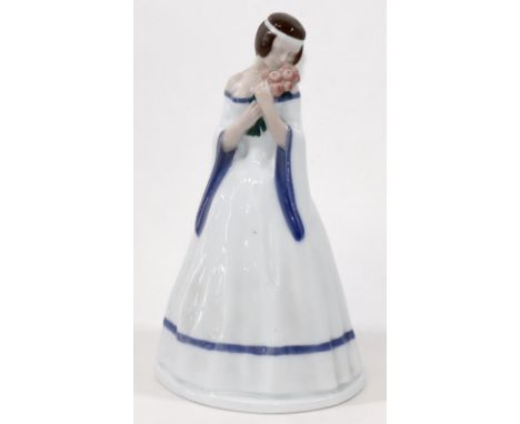 Porzellanfigur.: Biedermeierdame "Rosen". Rosenthal 20. Jh. H 25,5 cm. Bunt bemalt, am Boden Stempelmarke. Entwurf u. sign. A