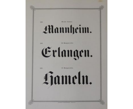 Decker,R.: Proben von Buchdruck-Lettern aus der Schriftgiesserei. Hauptband u. Nachtrag in 2 Bdn. Bln. 1851-59. Fol. Nicht pa
