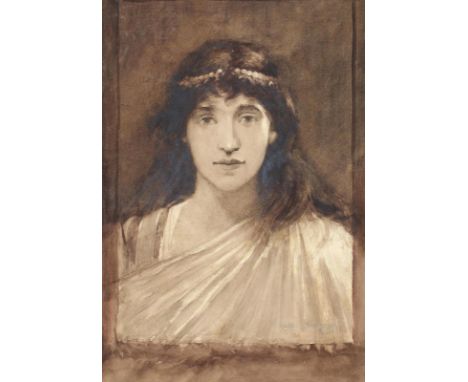 Portraits.: Darstellung einer jungen Frau mit Haarschmuck. Lavierte Tuschezeichnung von Walter Jenks Morgan, Ende 19. Jhdt. C
