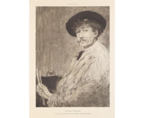 Hole, Brassey William: (1846 Salisbury - Edinburgh 1917). Portrait von James McNeill Whistler im Malerkittel mit 2 Pinseln in