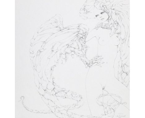 Rimbault, Gilles: (1945). Erotische Phantasien. 6 Offsets, tls. farbig. 1970/71. 59,4 x 59,6 cm. Drucksign. u. -dat.   R