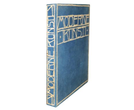 Moderne Kunst: (Deckeltitel). Jugendstil-Leinwandkassette (Darmstadt ?). Blaue Lwd. mit beiger Schrift u. Linierung. Außenmaß
