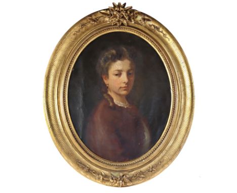 Stelzner, Heinrich: (1833 Bayreuth - München 1910). Portrait einer jungen Frau, Öl/Lw., 49 x 39 cm, oval. Leicht craquelliert