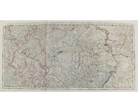 Saarland, Lothringen u.a.: Etats entre la Nied la Sare et le Rhin... Grenzkolor. Kupferstichkarte v. 2 Platten gedruckt n. H.