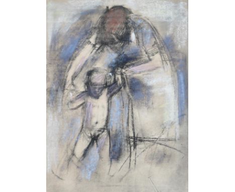 Unbekannter Künstler.: 20.Jhdt. Mutter mit Kind. Pastellkreide auf Papier. Ca. 36,5 x 27 cm. Unten rechts ╔undeutlich signier