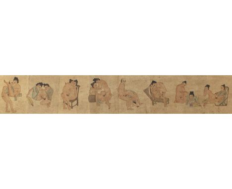 Asiatisches Pärchen: beim Liebesspiel. Bildfolge von 8 Aquarellen in einem Heftchen. 20. Jhdt. 9,5 x 7 cm.   R