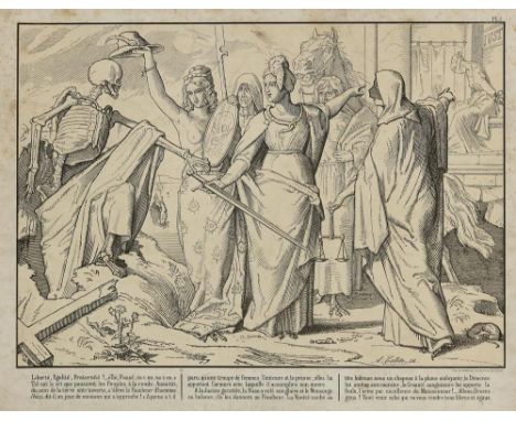 Collette, Alexandre: (1814-1876). Totentanz nach Alfred Rethel. 6 Lithogr. auf China, auf Trägerkarton mont. Dort mit Num. so