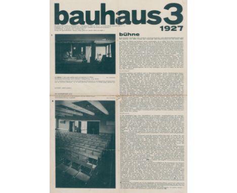 Bauhaus.: bauhaus 3 (Jg. 1). Dessau 1927. 42 x 29,7 cm. Mit einigen Abb. 6 S. in Wickelfalz.  Fleischmann, S. 176. Wingler, S