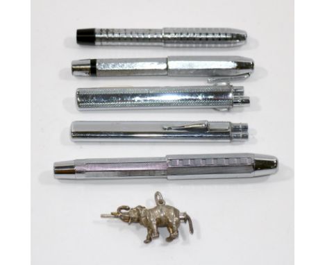 Schreibgeräte: des Art Déco u. später. 3 Füller Pforzheim um 1930. 2 x 835 u. 1 x 800 Silber. Drucktank ohne Funkt. 2 Sets Ma