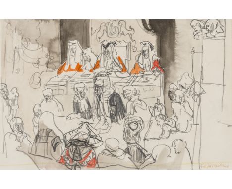 δ Topolski (Feliks, 1907-1989), Three judges, conté crayon, monochrome wash, watercolour, signed and dated '61 lower right, o