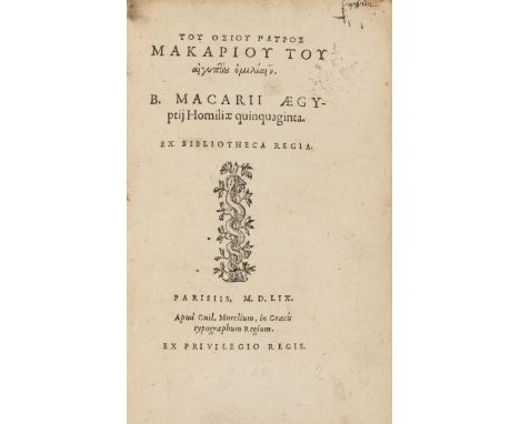 Macarius (of Egypt, Saint) Homiliae quinquaginta, collation: *2, A-Z8, a-m8, n4, Greek text, early ink marginalia, contempora