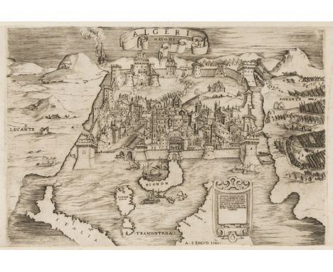Algeria.- Salamanca (Antonio, 1479-1562) Algeri, bird's-eye plan/view of the fortified town and harbour of Algiers, with ship