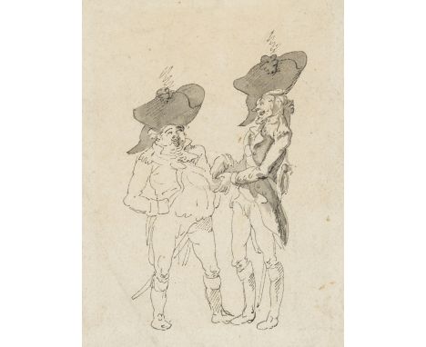 Attributed to Thomas Rowlandson (1756-1827) Two Frenchmen conversing, pen and dark grey ink, with grey wash, on wove paper, w
