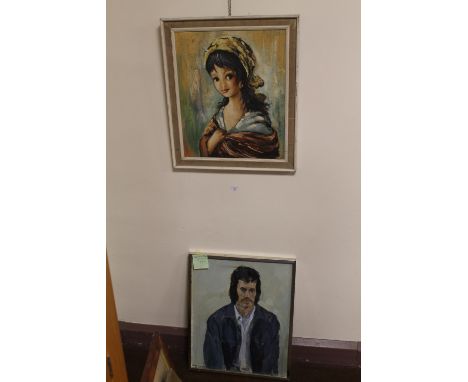 A FRAMED SIGNED PORTRAIT OF A GIRL TOGETHER WITH A PORTRAIT BELIEVED TO BE OF BILLY YOUNG