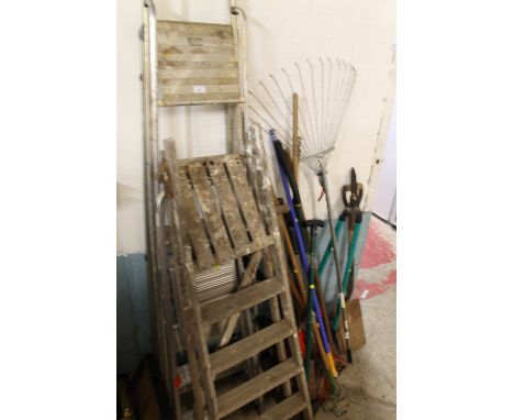 A LARGE QUANTITY OF ASSORTED STEP LADDERS, LADDERS ETC.