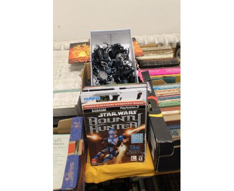 TWO BOXES OF STAR WARS BOOKS ETC. TOGETHER WITH A STAR WARS CHESS SET