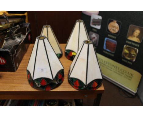 SEVEN LEADED TIFFANY STYLE COLOURED GLASS LAMP SHADES