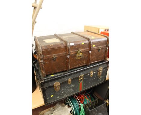 TWO VINTAGE TRAVEL TRUNKS - ONE BANDED