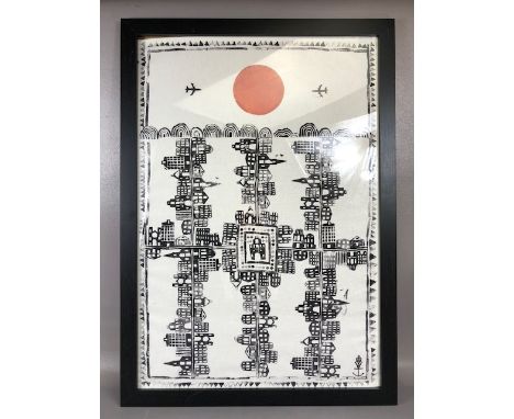 Sir Grayson Perry "City Break" framed fabric print with artists logo approximately 65 x 45 cm
