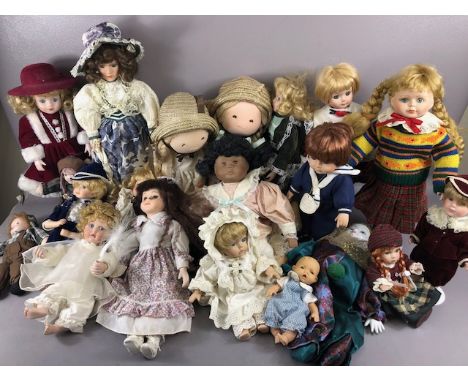 Dolls, collection of vintage dolls in various costumes mostly with bisque heads ranging in size from 15 to 48cm  approximatel