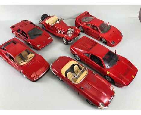 Collection of Burago and Polistil 1:16 / 1:18 scale collectable cars to include Ferrari, Jaguar and Mercedes (6) one A/F 