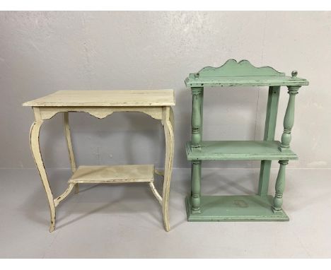 Antique and vintage furniture, a free standing 3 shelf wooden what not, with painted finish, shelves supported at the front b