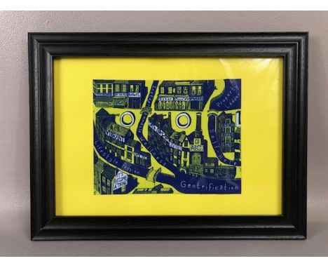 Sir Grayson Perry RA, "Gentrification" Cloth, Framed fabric print  (print 14 x 19cm)