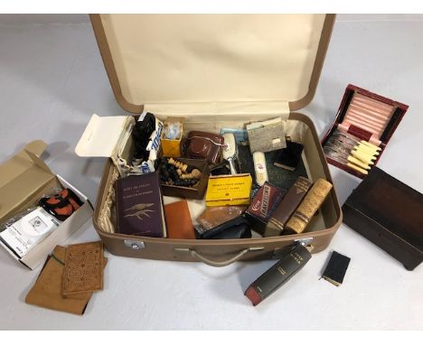 Collection of antique and vintage items contained in a suit case. The proceeds from this lot to be donated to the Donkey Sanc