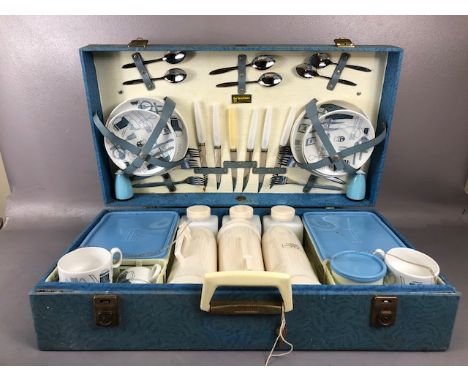 Vintage Picnic set, 1970s Six setting by Brexton, Knives ,Forks, cups, plates,Saucers, Flasks  food boxes etc all contained i