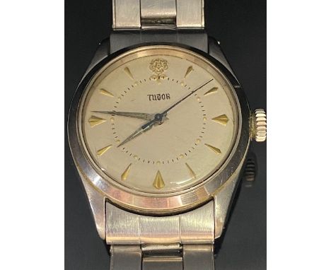 Tudor Stainless steel wristwatch on Rolex Oyster Bracelet number to reverse watch case 7934/ 269724, manual wind Diamond shap