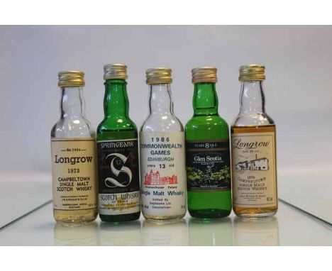 5 ASSORTED SINGLE CAMPBELTOWN SCOTCH WHISKIES
Includes Springbank 12, Longrow 1973, Longrow 1974, 1986 Commonwealth Games, Gl
